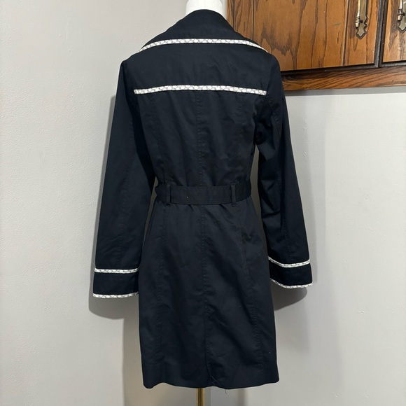 Merona Black and White Trench Coat Notched Lapels Waist Tie Size Small - Picture 2 of 11